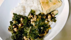 Lil Urban Farm recipe for Collard Greens and Black-Eye Peas on New Year's Day.