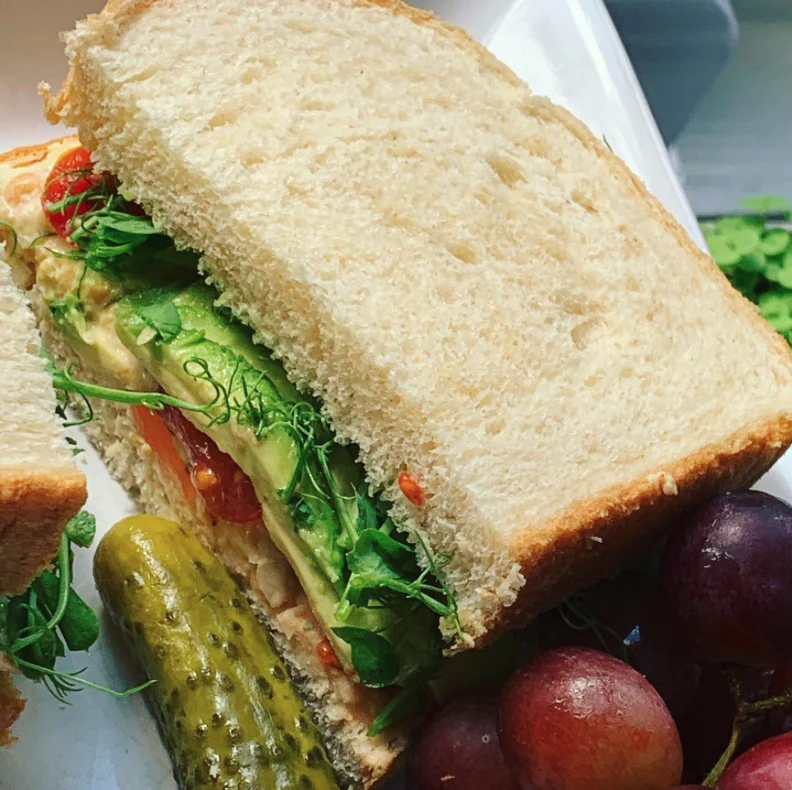 Lil Urban Farm recipe for Happy Hippie Chickpea Salad Sandwich with Microgreens