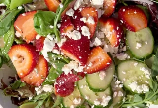 Lil Urban Farm's Recipe for a Strawberry Salad with Peas, Pea Shoots, Red Onion, Cucumber, and Feta or Goat Cheese